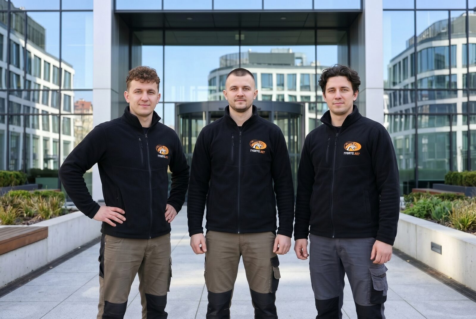 Zespół instalatorów TYGRYS.NET przed biurowcem